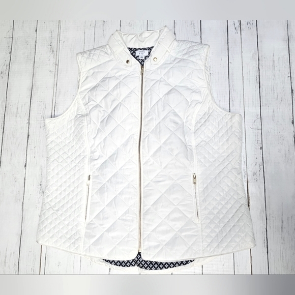 Crown & Ivy White Quilted Puffer Vest Gold Zip up w/ Zip Pockets Collar Size XXL - Picture 9 of 16